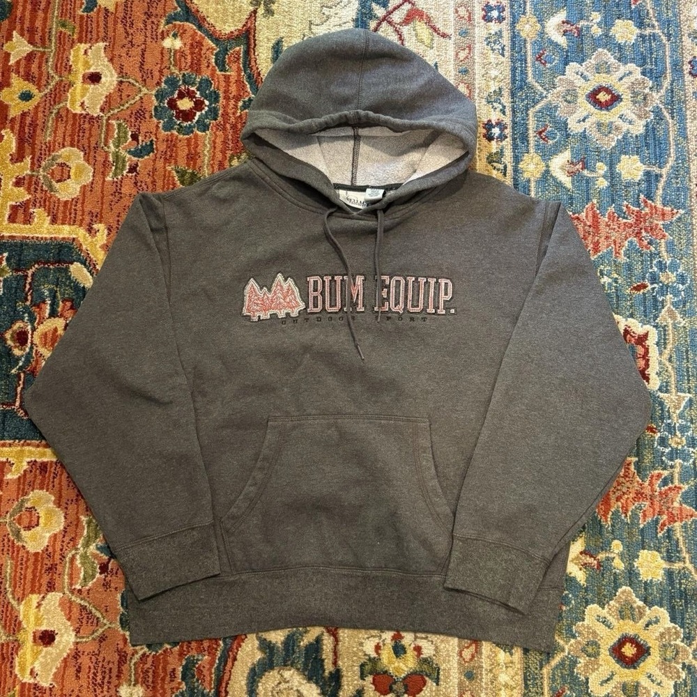 Vintage Hoodie BUM Equipment Outdoor Sport tag cotton blend dark grey Size XL